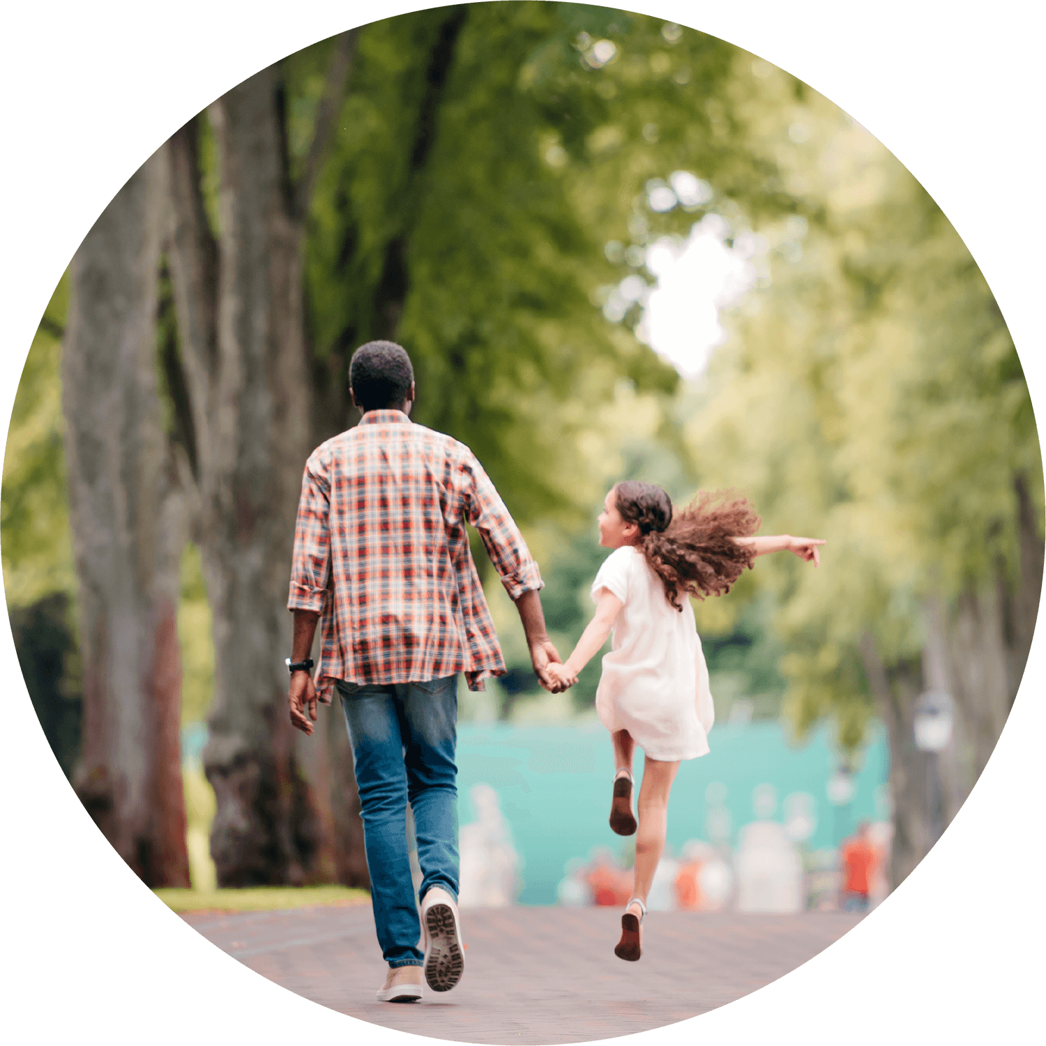 child skipping next to dad